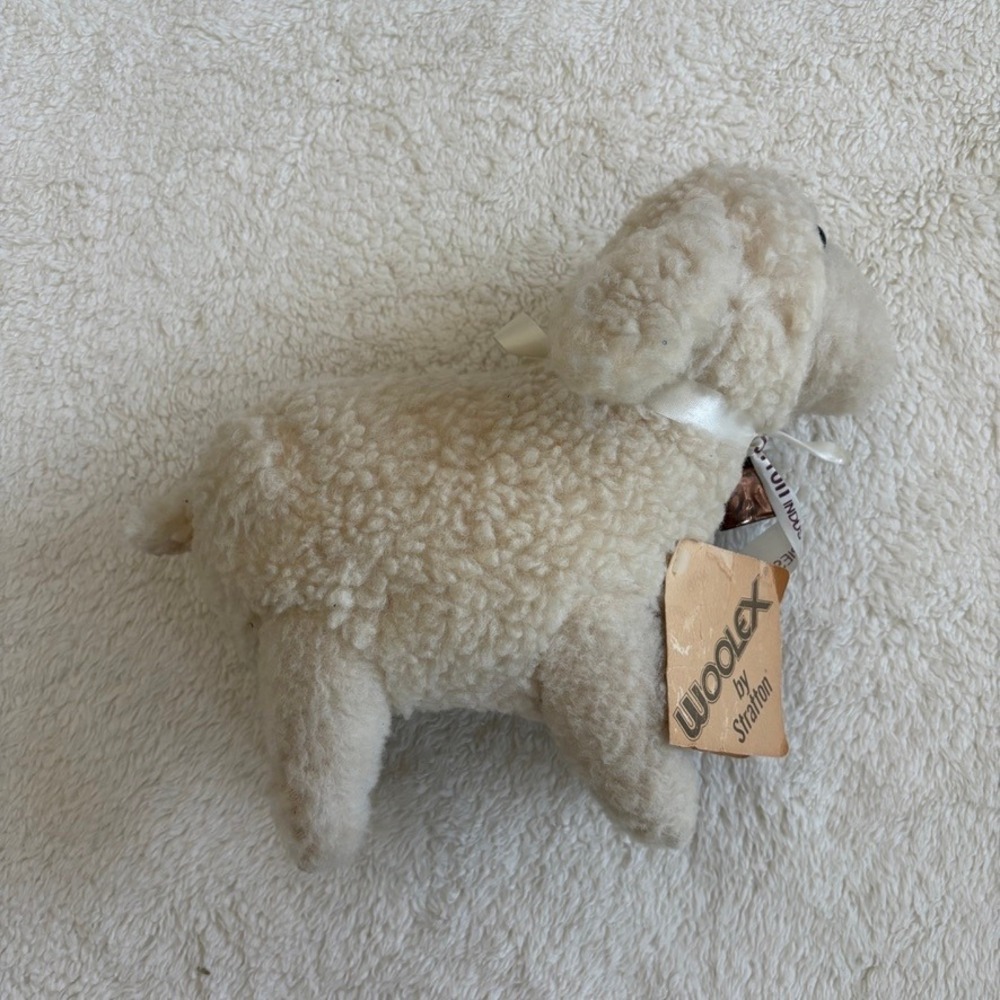 Vtg Stratton Woolex Sheep Plush Salesman Sample w/ Bell Ribbon Promotional gift